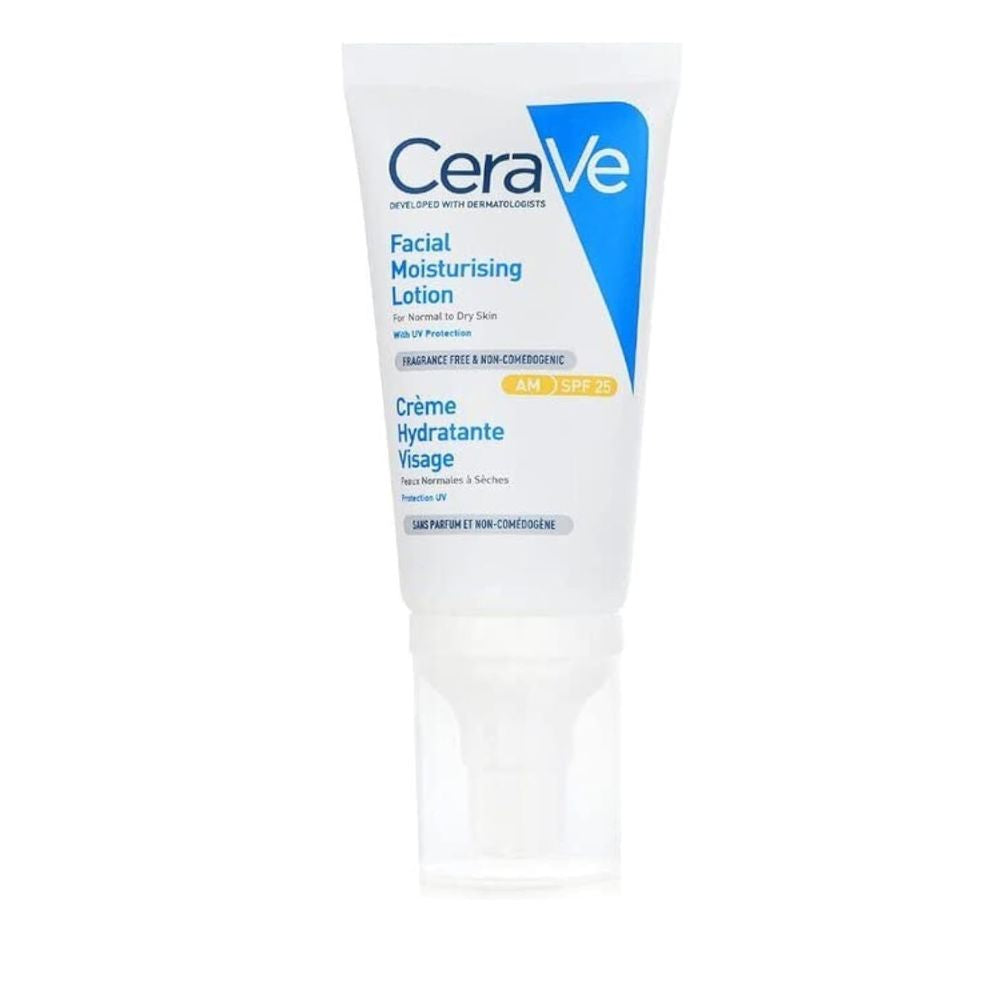 CeraVe AM Facial Moisturizing Lotion SPF 25, Day Face Moisturizer for Normal to Dry skin with Hyaluronic acid, UV protection and Ceramides Non-comedogenic, oil-free, Fragrance Free 1.75Oz, 52 ML