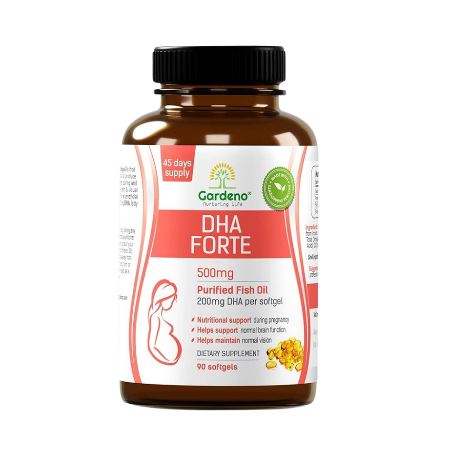 Gardeno Nurturing Life DHA Forte - Best Prenatal DHA Omega 3 - Supports Brain Development in Babies During Pregnancy and Lactation, 90 Softgels, 500mg