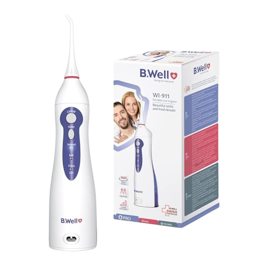 B.Well WI-911 3-Mode Portable Oral Irrigator Water Flosser with 2 User Tip & Li-ion Battery Charger Adapter