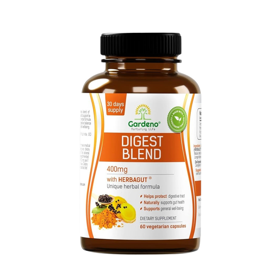 Gardeno Nurturing Life Digest Blend - Better Digestion, Anti-Bloating, Gut Health & Acid Reflux Support - Plant-Based Multi-Herbal Vegan Formula - 60 Veg Capsules, 400mg Each