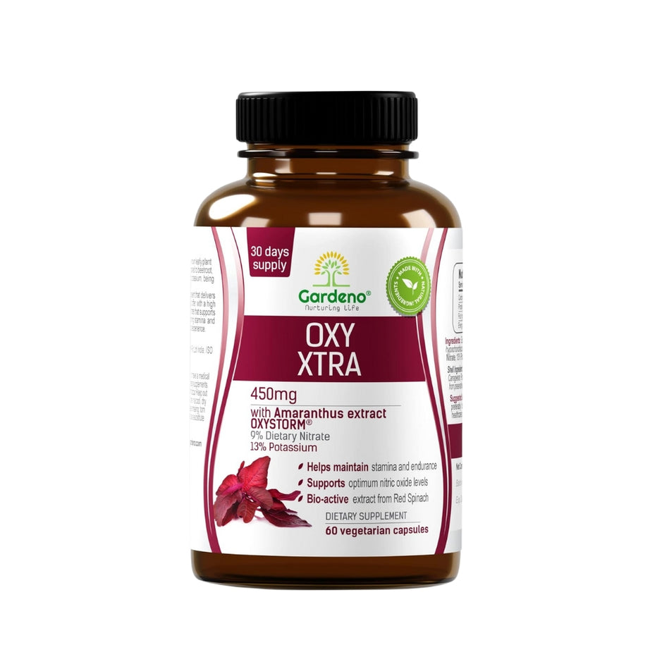 Gardeno Oxy Xtra Boost Nitric Oxide For Stamina and Performance From Red Spinach 60 Veg Capsules