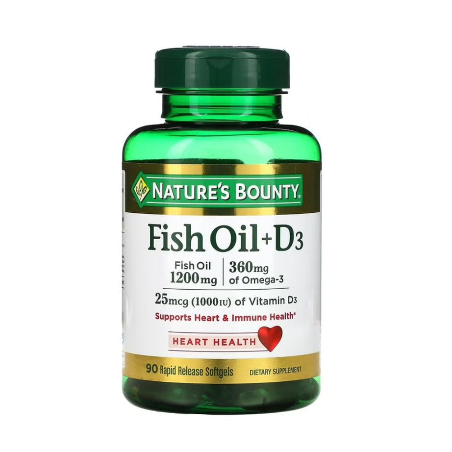 Nature's Bounty 1200mg Fish Oil + 1000IU Vitamin D3 Supplement Softgels, Pack of 90's