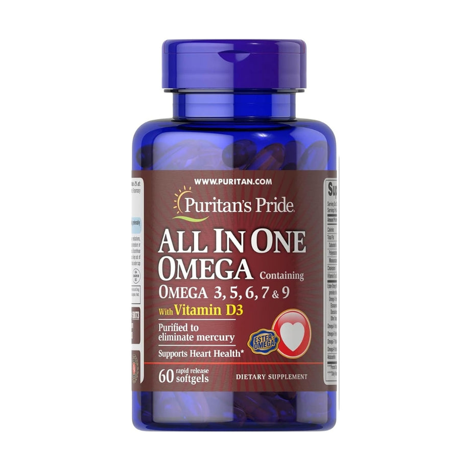 Puritan's Pride All in One Omega 3, 5, 6, 7 and 9 with Vitamin D3, 60 Count